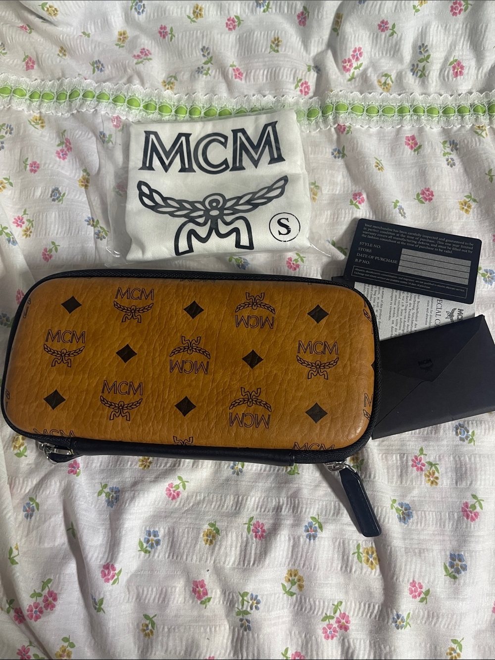 MCM Cognac Logo Print with Black Trim